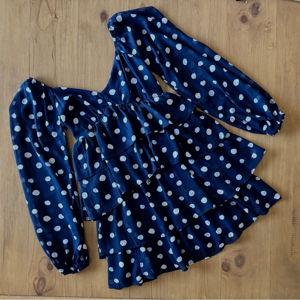 Abercrombie & Fitch Ruffle Tiered Mini Dress - Navy Blue/Polkadot - Size S